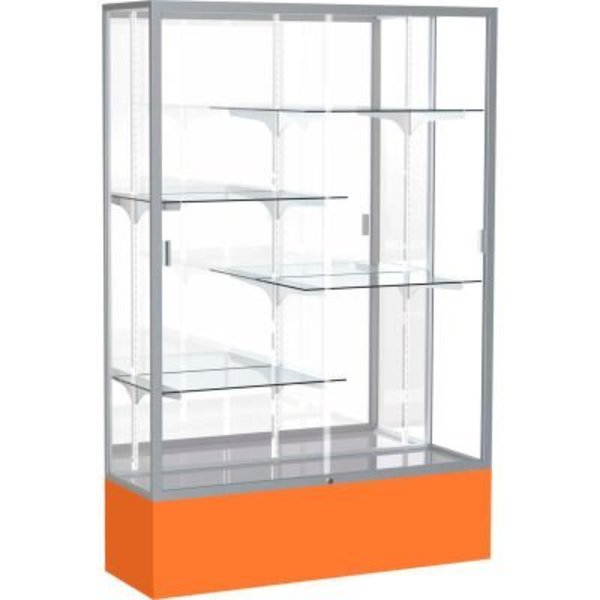 Waddell Display Case Of Ghent Spirit Display Case Orange Base, Satin Frame, Mirror Back 48"W x 16"D x 72"H 374MB-SN-OR